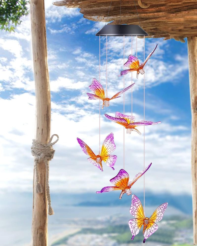 DesGully Butterfly Wind Chimes, Solar Wind Chimes/Wind Chimes for Outside Color Changing (Gifts for mom/Gift for Grandmom/Gift for Women) Thanksgiving Gift Butterfly Gift - Image 5